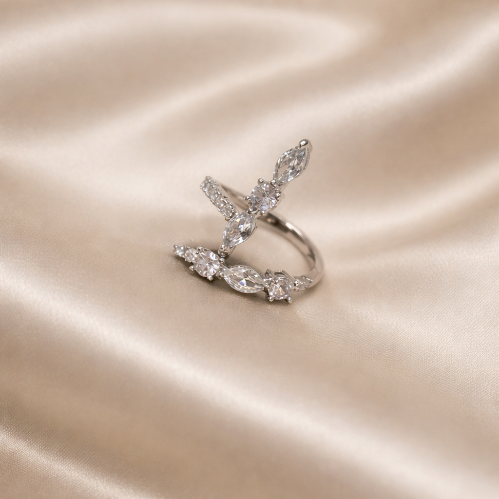 Diamond ring on a satin surface