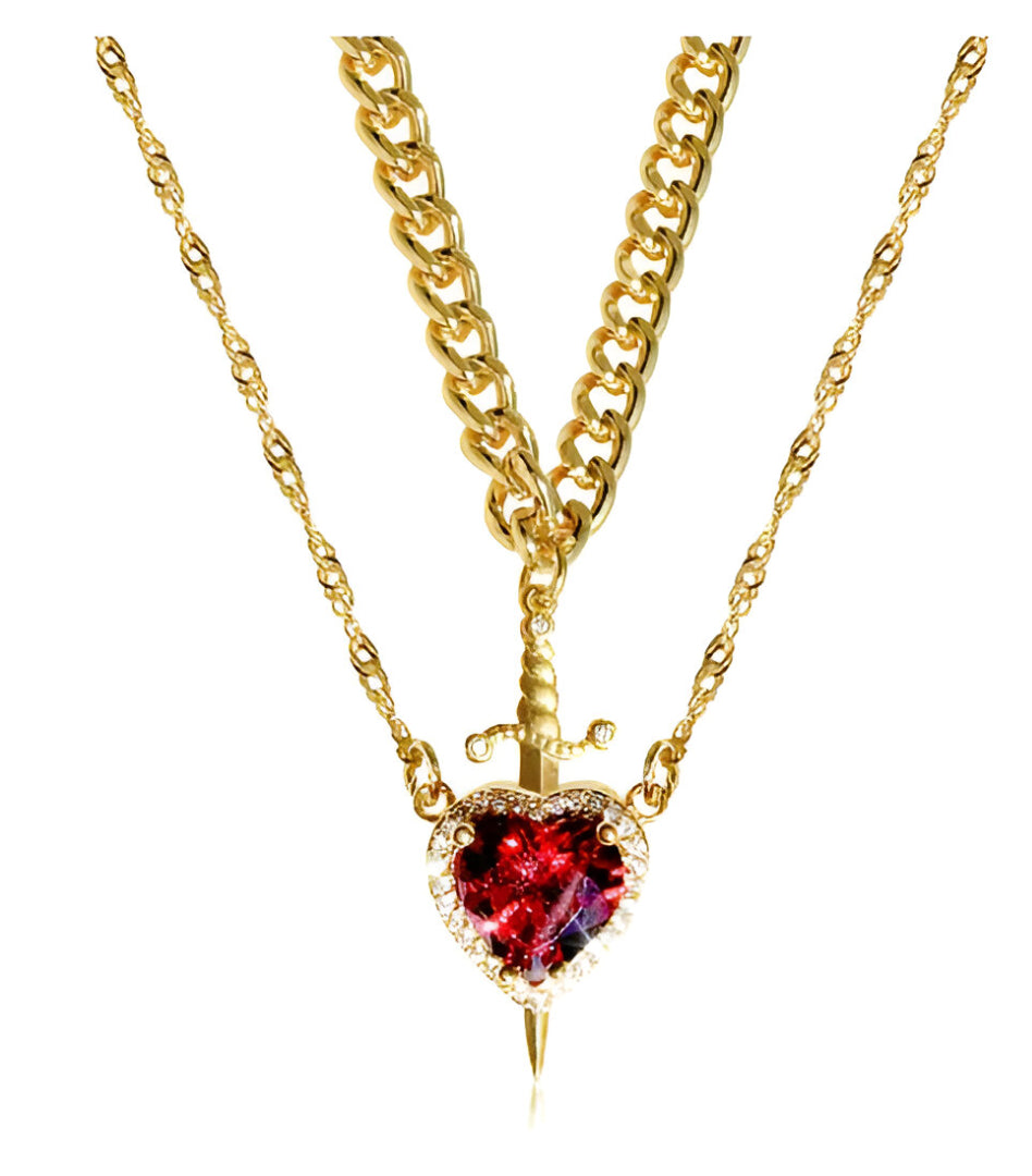 Heart & Sword Layered Necklace