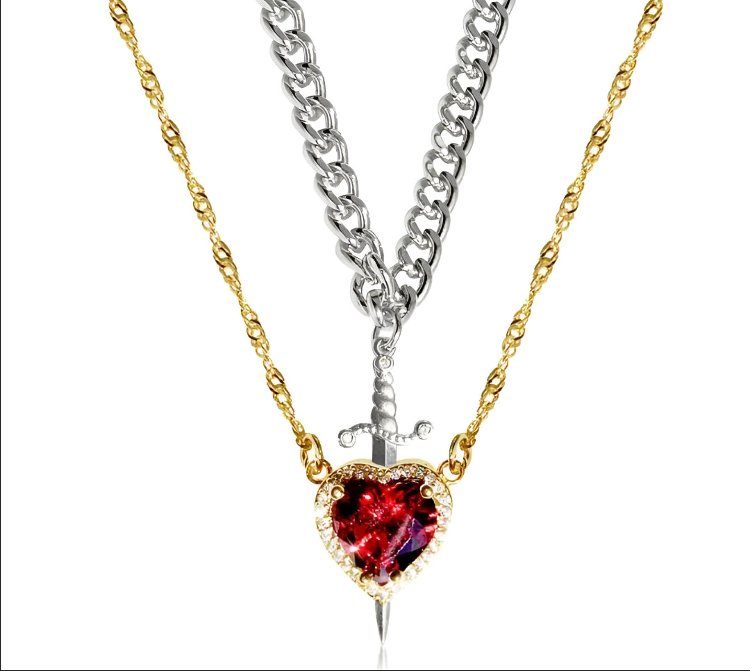 Heart & Sword Layered Necklace