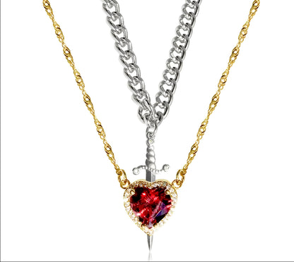 Heart & Sword Layered Necklace